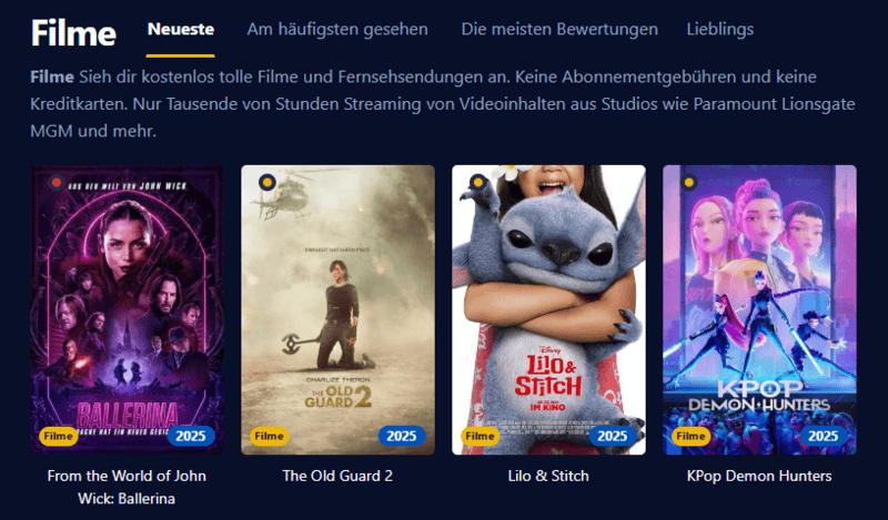 Abbildung der Oberfl&auml;che von Einschalten Eine moderne Streaming Plattform mit Filmen und Serien